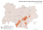 Vignette Image 2 : Carte repr&eacute;sentant la part des surfaces en fruits &agrave; coque dans la surface agricole utilis&eacute;e en Auvergne-Rh&ocirc;ne-Alpes, selon les donn&eacute;es du Recensement Agricole 2020. La carte met en &eacute;vidence les territoires o&ugrave; les fruits &agrave; coque repr&eacute;sentent la plus grande part des surfaces agricoles dans la r&eacute;gion.