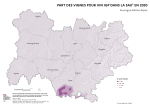 Vignette Image 2 : Carte repr&eacute;sentant la part des vignes pour vin IGP dans la surface agricole utilis&eacute;e en Auvergne-Rh&ocirc;ne-Alpes, selon les donn&eacute;es du Recensement Agricole 2020. La carte met en &eacute;vidence les territoires o&ugrave; les vignes pour vin IGP repr&eacute;sentent la plus grande part des surfaces agricoles dans la r&eacute;gion.