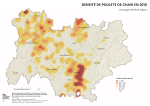 Vignette Image 1 : Carte repr&eacute;sentant la densit&eacute; de poulets de chair en Auvergne-Rh&ocirc;ne-Alpes, selon les donn&eacute;es du Recensement Agricole 2010. La carte illustre les zones o&ugrave; la production de poulets de chair est concentr&eacute;e dans la r&eacute;gion.