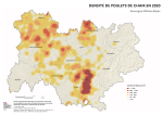 Vignette Image 2 : Carte repr&eacute;sentant la densit&eacute; de poulets de chair en Auvergne-Rh&ocirc;ne-Alpes, selon les donn&eacute;es du Recensement Agricole 2020. La carte illustre les zones o&ugrave; la production de poulets de chair est concentr&eacute;e dans la r&eacute;gion.