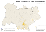 Vignette Image 1 : Carte repr&eacute;sentant la part des ch&egrave;vres dans les UGBTA herbivores (vaches, brebis,ch&egrave;vres) en Auvergne-Rh&ocirc;ne-Alpes, selon les donn&eacute;es du Recensement Agricole 2010. La carte illustre les zones o&ugrave; les &eacute;levages de ch&egrave;vres dominent dans la r&eacute;gion.