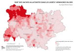 Vignette Image 1 : Carte repr&eacute;sentant la part des vaches allaitantes dans les UGBTA herbivores (vaches, brebis,ch&egrave;vres) en Auvergne-Rh&ocirc;ne-Alpes, selon les donn&eacute;es du Recensement Agricole 2010. La carte illustre les zones o&ugrave; les &eacute;levages de bovins viande dominent dans la r&eacute;gion.