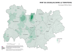Vignette Image 1 : Carte illustrant la part dudouglas dans le territoire de la région Auvergne-Rhône-Alpes, selon les données de la BD forêt V2 (IGN).La carte met en évidence les zones où le douglas se concentre dans la région.