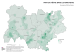 Vignette Image 1 : Carte illustrant la part du hêtre dans le territoire de la région Auvergne-Rhône-Alpes, selon les données de la BD forêt V2 (IGN).La carte met en évidence les zones où le hêtre se concentre dans la région.