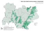 Vignette Image 1 : Carte illustrant la part des forêts mixtes dans le territoire de la région Auvergne-Rhône-Alpes, selon les données de la BD forêt V2 (IGN).La carte met en évidence les zones où les forêts mixtes se concentrent dans la région.