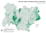 Vignette Image 2 : Carte illustrant la part des forêts de résineux dans le total boisé de la région Auvergne-Rhône-Alpes, selon les données de la BD forêt V2 (IGN).La carte met en évidence les zones où les forêts de résineux se concentrent dans les surfaces forestières de la région.