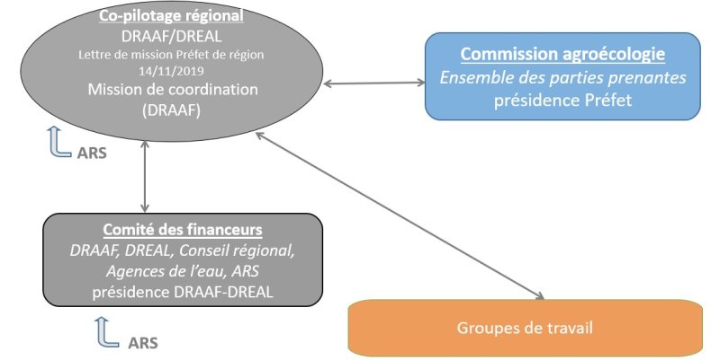 Schéma expliquant les liens des acteurs régionaux dans le cadre du plan Écophyto